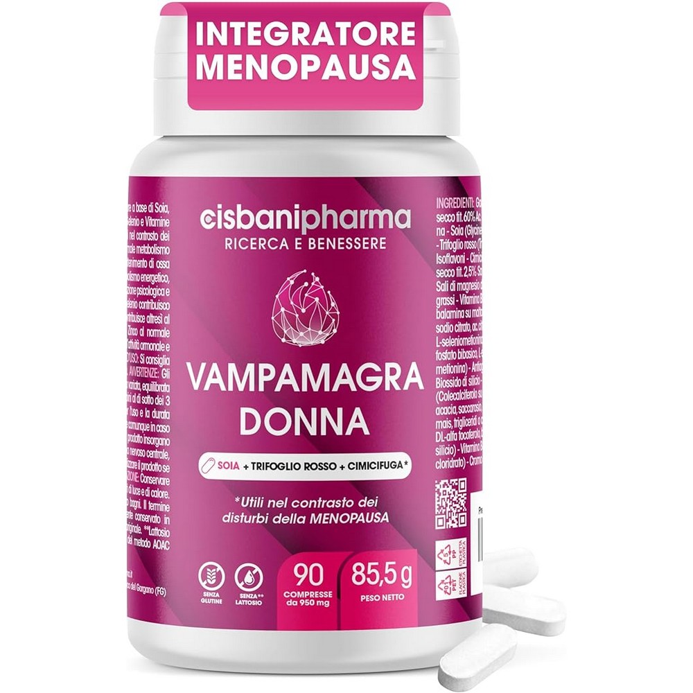 CISBANI PHARMA Vampamagra doplňky menopauzy, reguluje hormonální aktivitu s červeným jetelem, cimicifugou a sójí – snižuje poruchy jako je pocení – 90 tablet