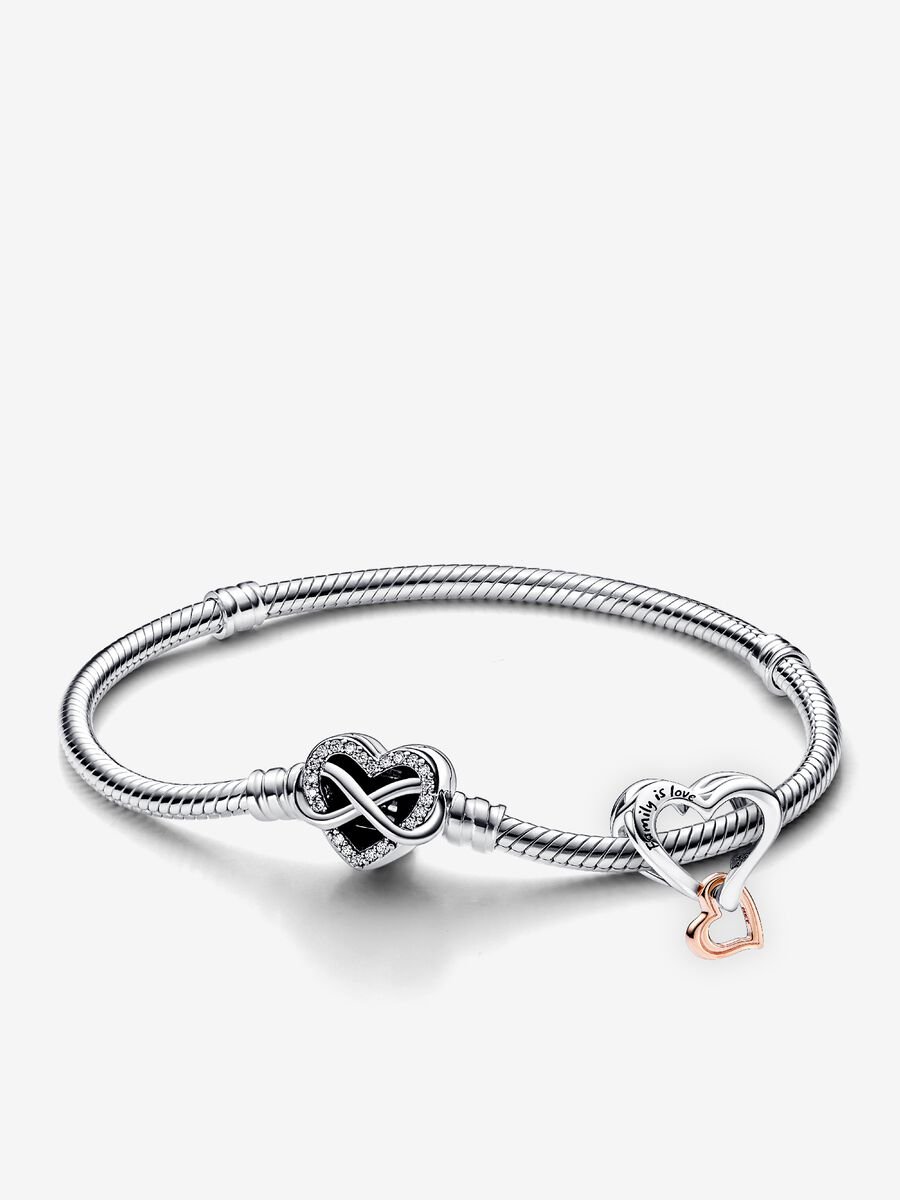 PANDORA Snake Chain Bracelet with Heart-Shaped Clasp and Infinity Symbol 2