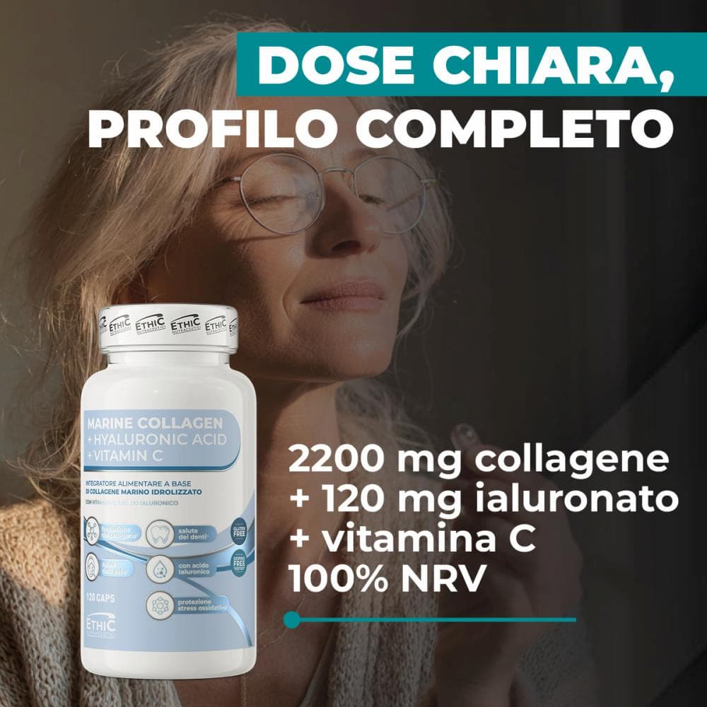 FOOD SUPPLEMENT BASED ON HYDROLYZED MARINE COLLAGEN, HYALURONIC ACID AND VITAMIN C 1
