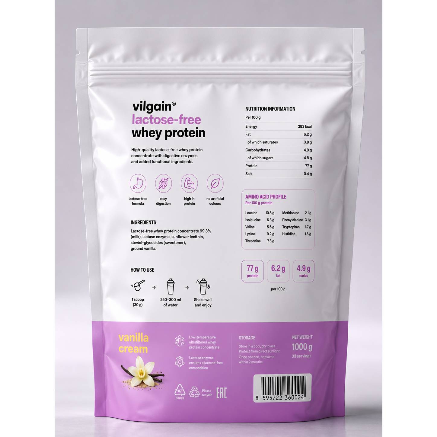 Lactose Free Whey Protein Vanilla cream 1,000 g 1