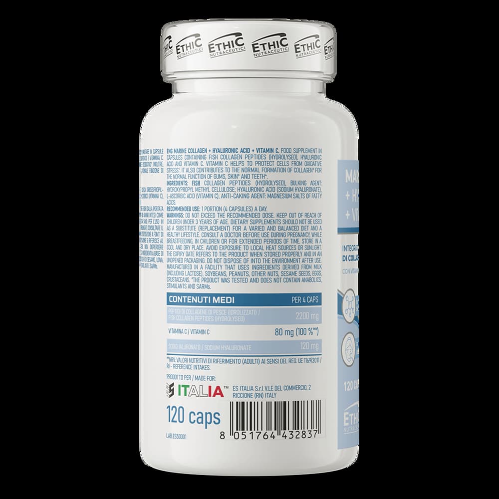 FOOD SUPPLEMENT BASED ON HYDROLYZED MARINE COLLAGEN, HYALURONIC ACID AND VITAMIN C 0