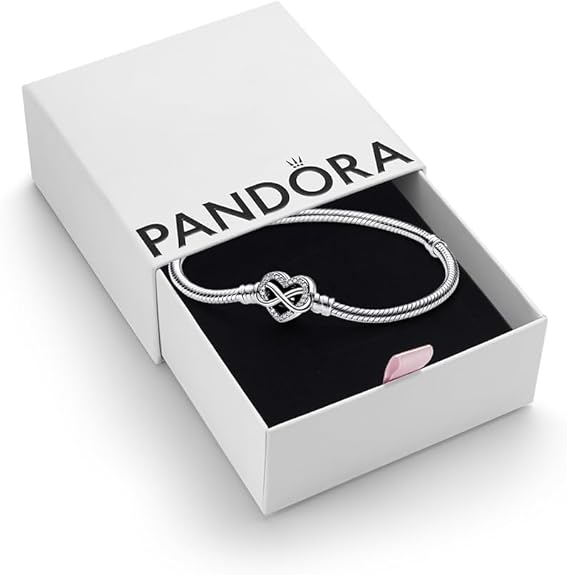 PANDORA Snake Chain Bracelet with Heart-Shaped Clasp and Infinity Symbol 1